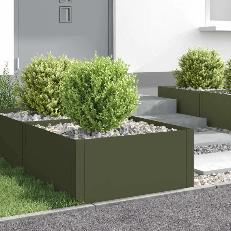 Vidaxl gazonrand 4 st 60 x 60 x 35 cm staal olijfgroen
