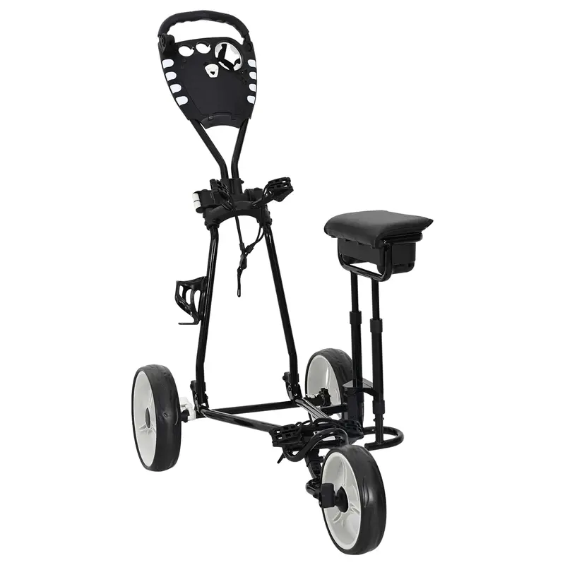 Vidaxl golf trolley met zitplaats zwart en wit ijzer opvouwbaar