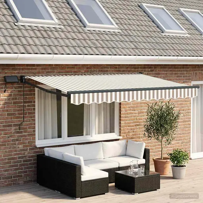 Vidaxl handbediende luifel met led's lichtgrijs en wit.