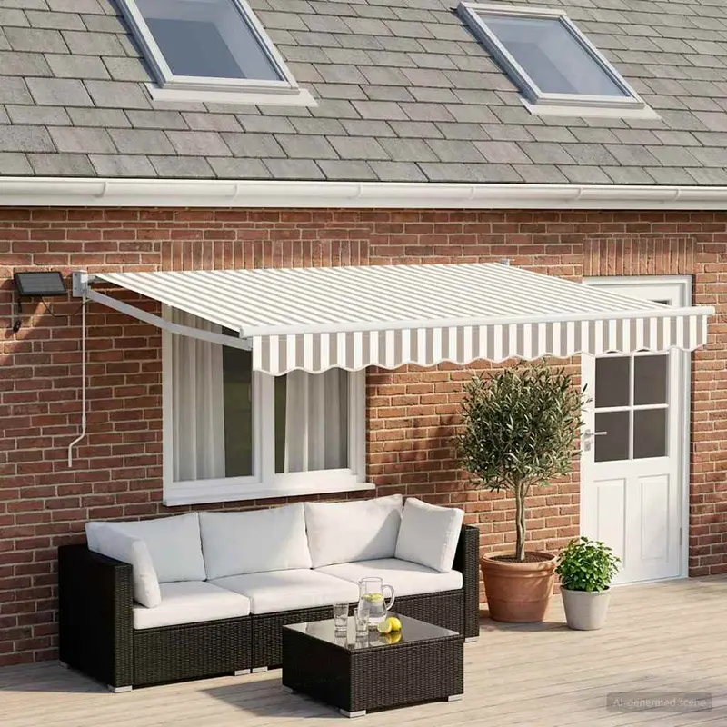 Vidaxl handbediende luifel met led's lichtgrijs en wit.