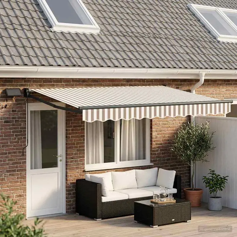 Vidaxl handbediende luifel met led's lichtgrijs en wit.