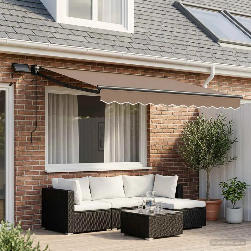 Vidaxl handbediende luifel met led's taupe 100% polyester en aluminium