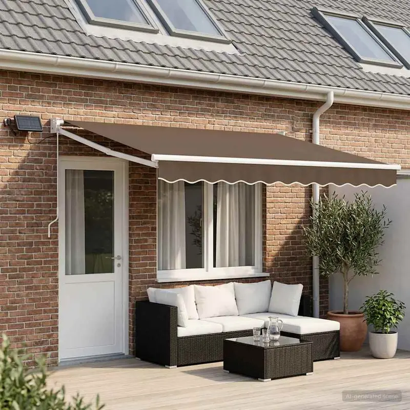 Vidaxl handbediende luifel met led's taupe 100% polyester en aluminium