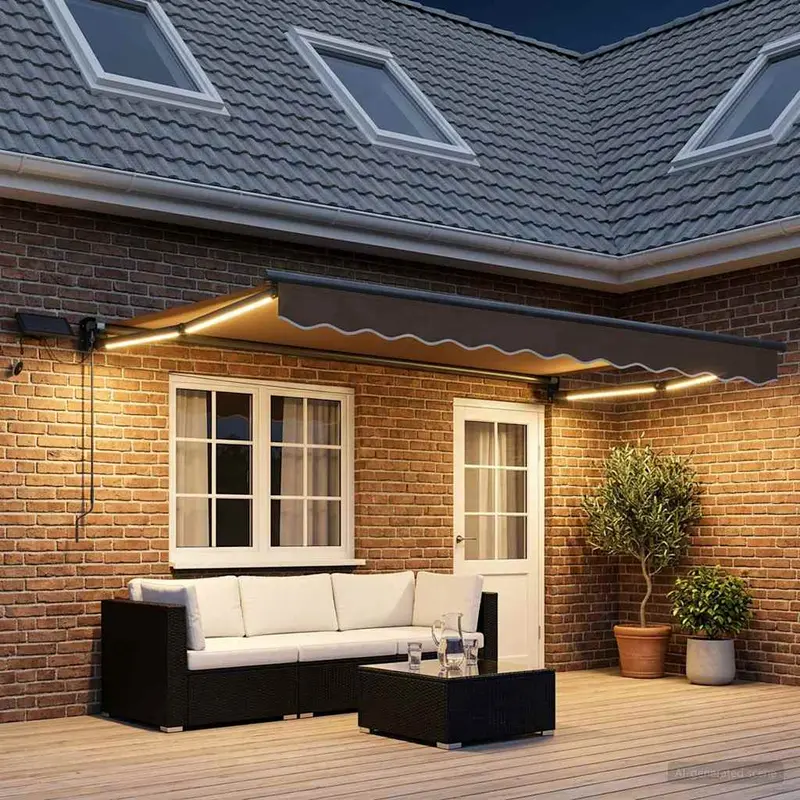 Vidaxl handbediende luifel met led's taupe 100% polyester en aluminium
