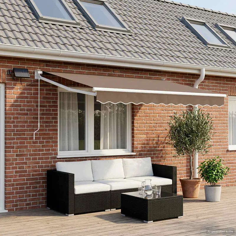 Vidaxl handbediende luifel met led's taupe 100% polyester en aluminium