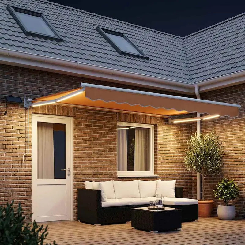 Vidaxl handbediende luifel met led's zand 100% polyester en aluminium