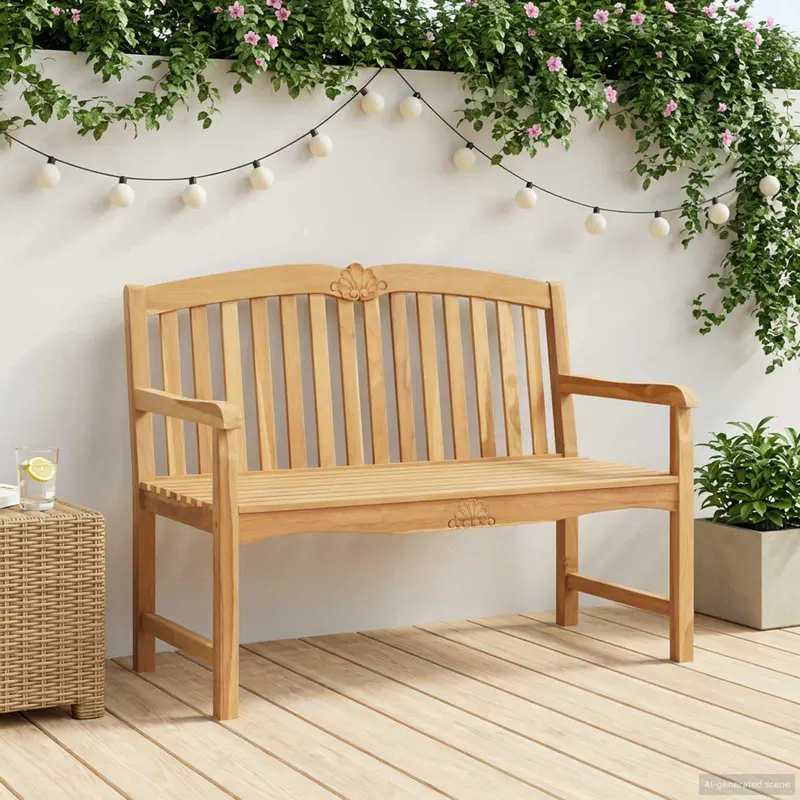 Vidaxl handgesneden schelpenbank 114 x 60 x 95 cm massief teakhout