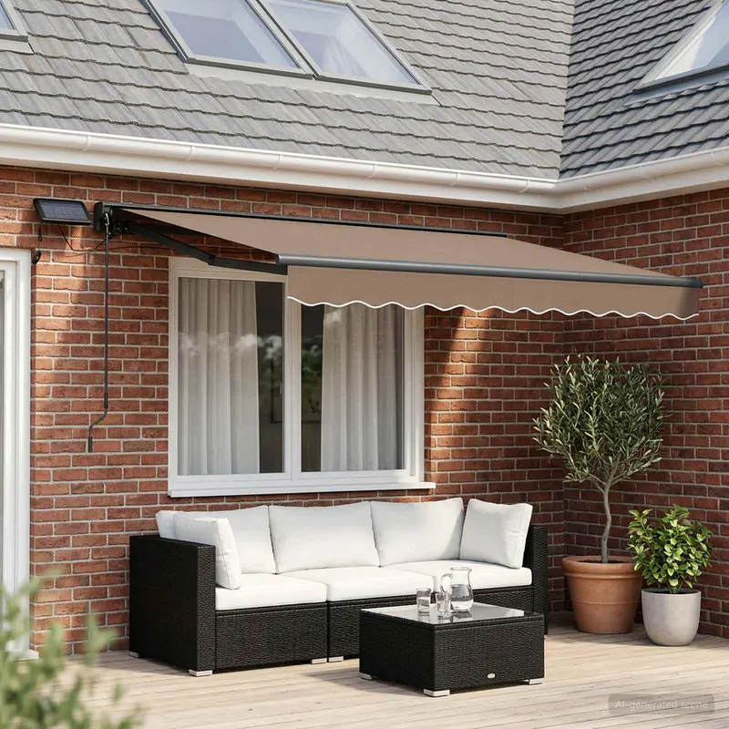 Vidaxl handmatige luifelhouder met led's taupe 3,5 x 2 m