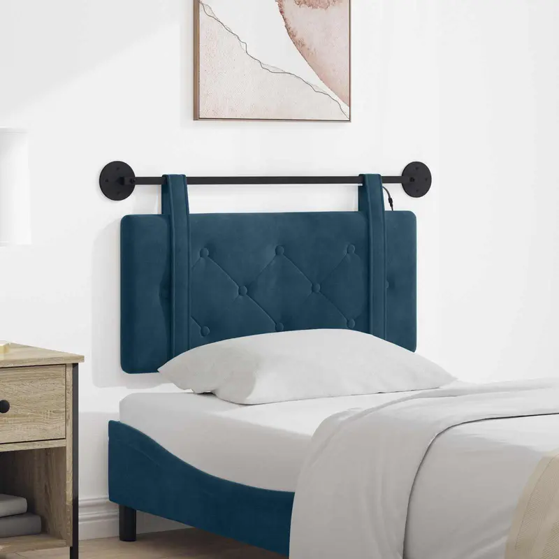 Vidaxl hangend hoofdbord met led-verlichting blauw fluweel