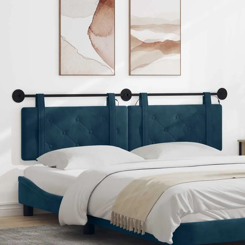 Vidaxl hangend hoofdbord met led-verlichting blauw fluweel