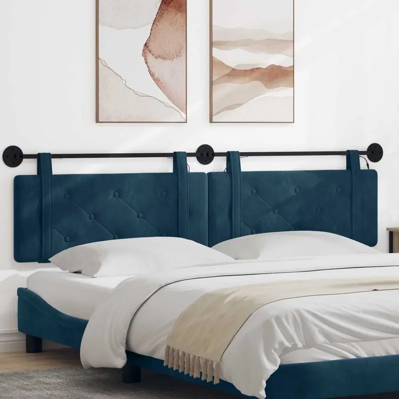Vidaxl hangend hoofdbord met led-verlichting blauw fluweel