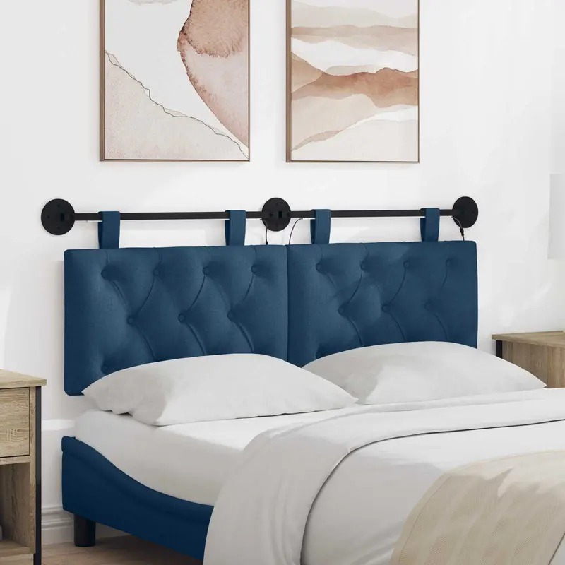 Vidaxl hangend hoofdbord met led-verlichting blauw stof