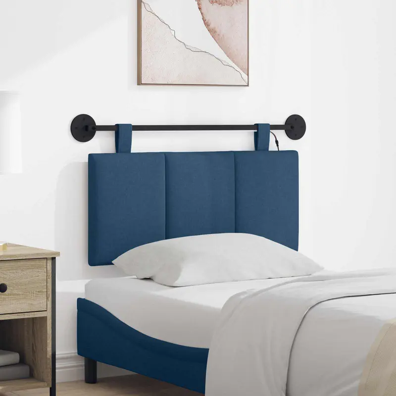 Vidaxl hangend hoofdbord met led-verlichting blauw stof