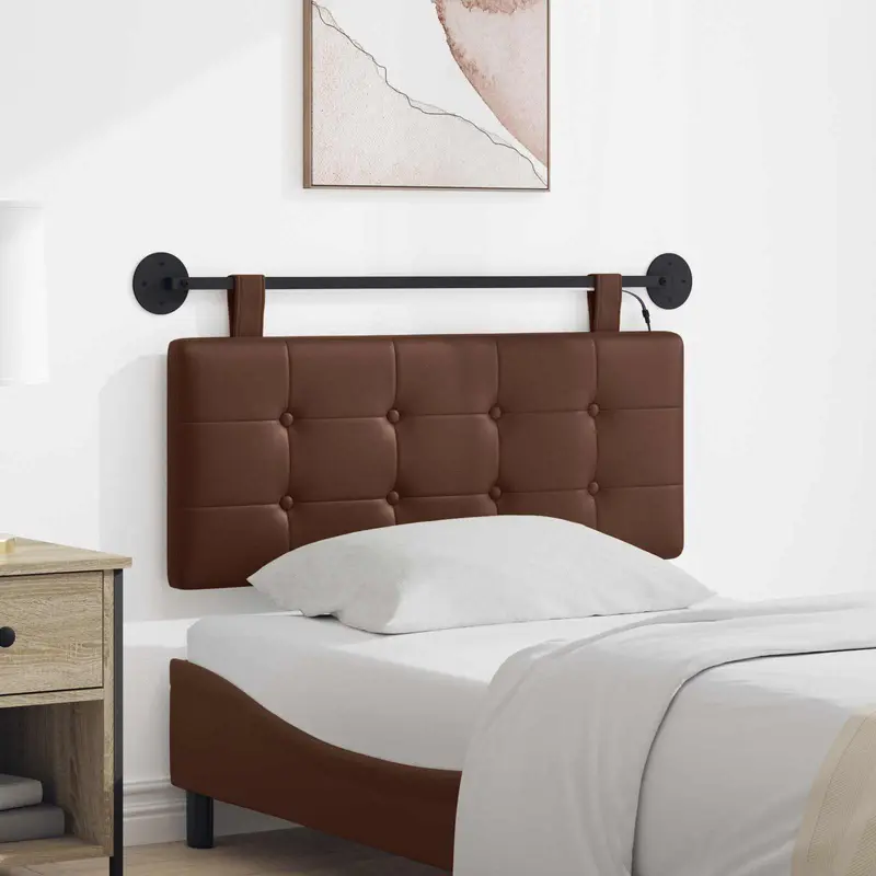 Vidaxl hangend hoofdbord met led-verlichting bruin kunstleer