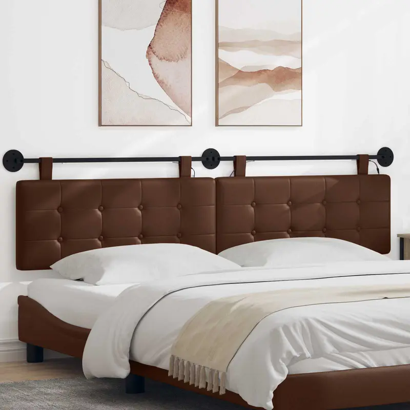 Vidaxl hangend hoofdbord met led-verlichting bruin kunstleer