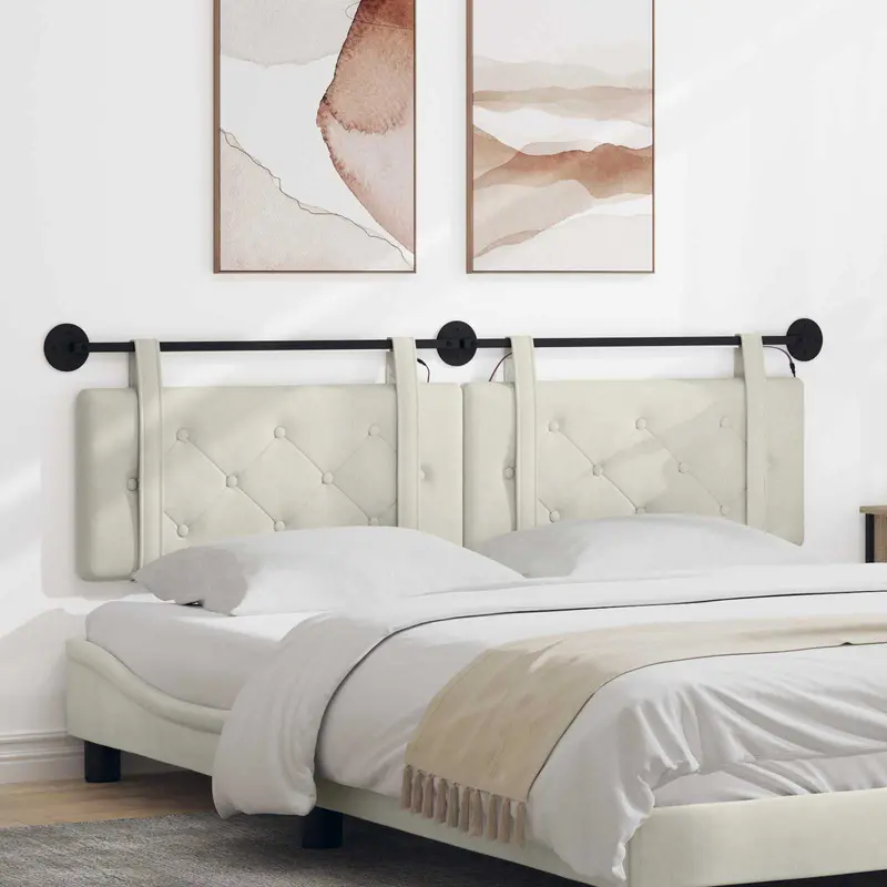 Vidaxl hangend hoofdbord met led-verlichting crèmekleurig fluweel