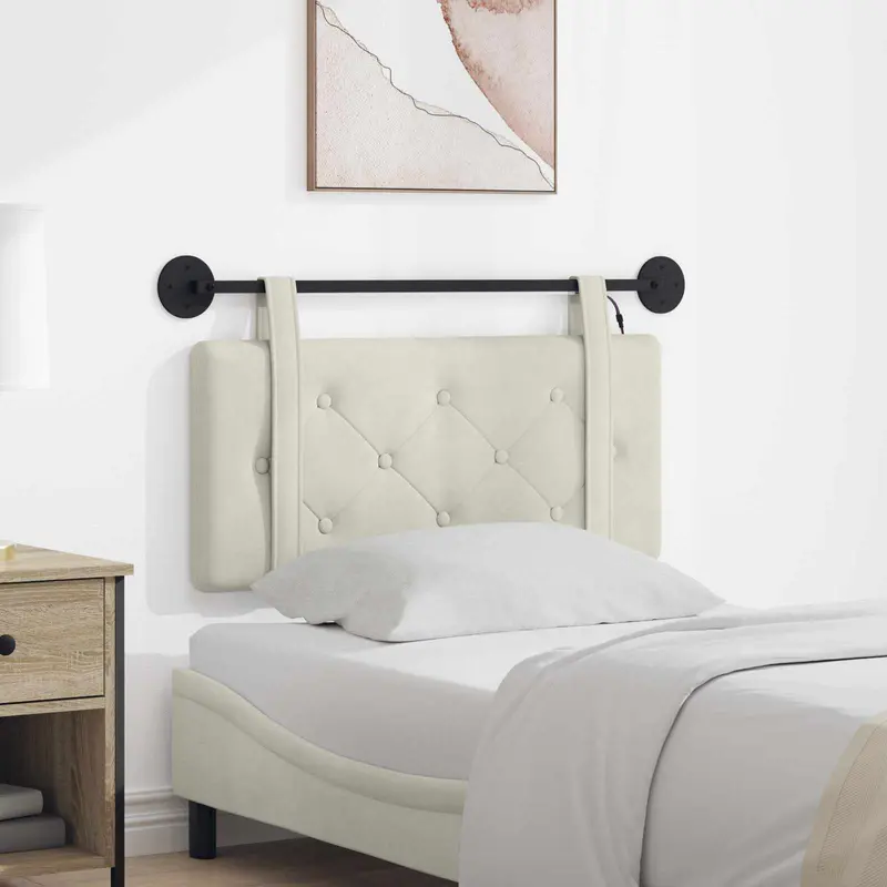 Vidaxl hangend hoofdbord met led-verlichting crèmekleurig fluweel