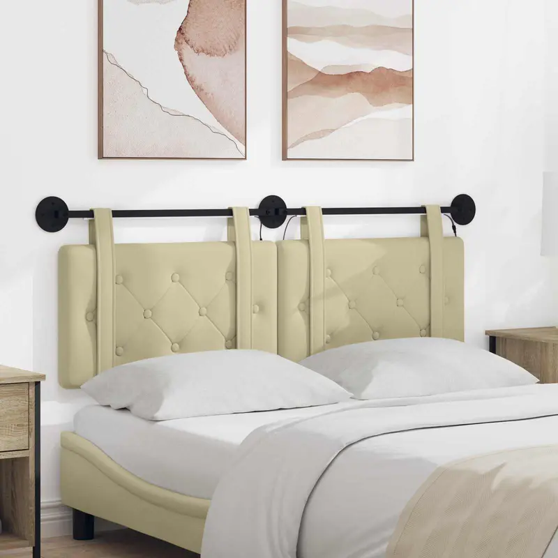 Vidaxl hangend hoofdbord met led-verlichting crèmekleurig kunstleer