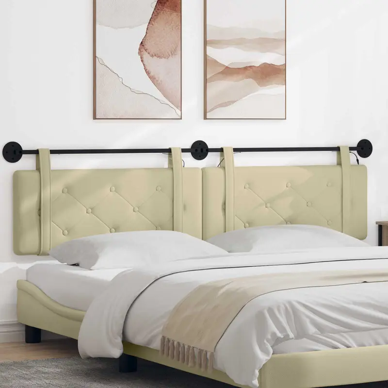 Vidaxl hangend hoofdbord met led-verlichting crèmekleurig kunstleer
