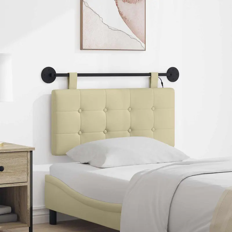 Vidaxl hangend hoofdbord met led-verlichting crèmekleurig kunstleer