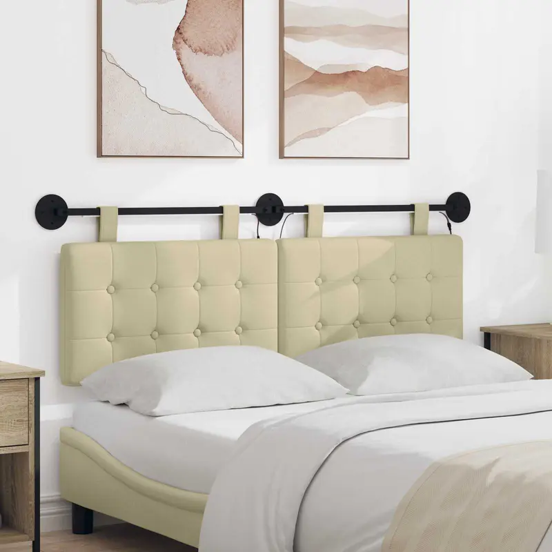 Vidaxl hangend hoofdbord met led-verlichting crèmekleurig kunstleer
