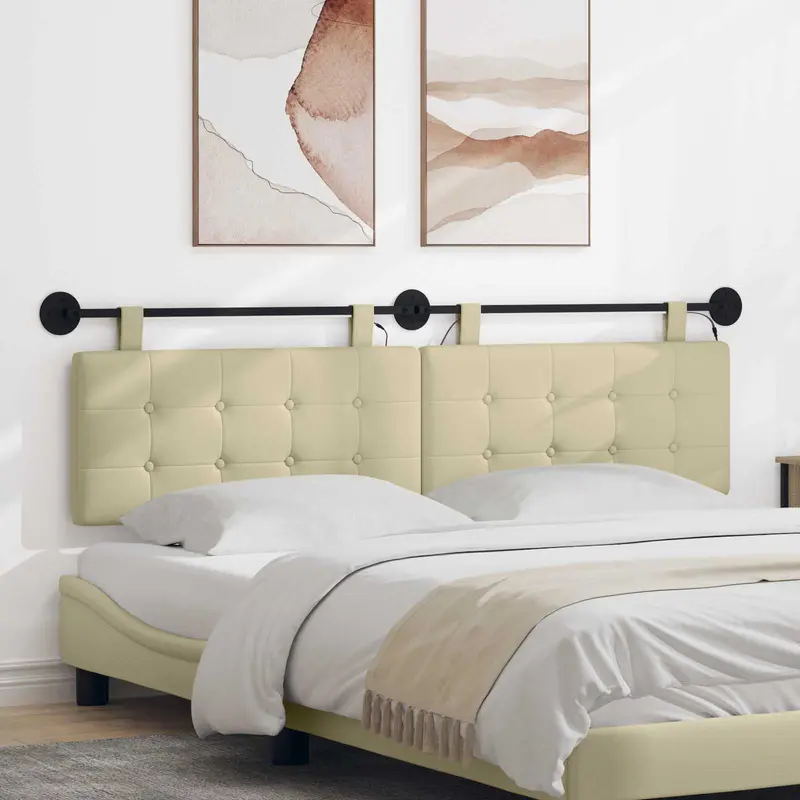 Vidaxl hangend hoofdbord met led-verlichting crèmekleurig kunstleer