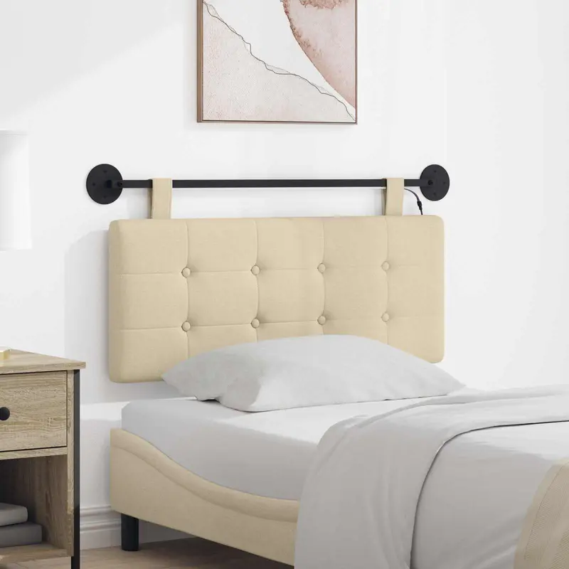 Vidaxl hangend hoofdbord met led-verlichting crèmekleurig stof