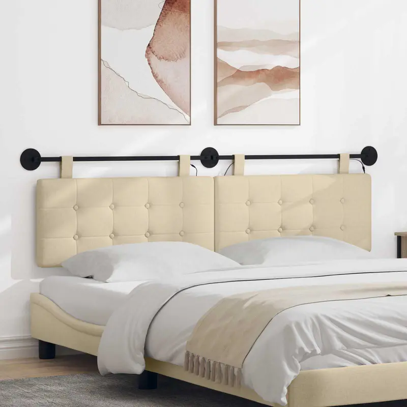 Vidaxl hangend hoofdbord met led-verlichting crèmekleurig stof