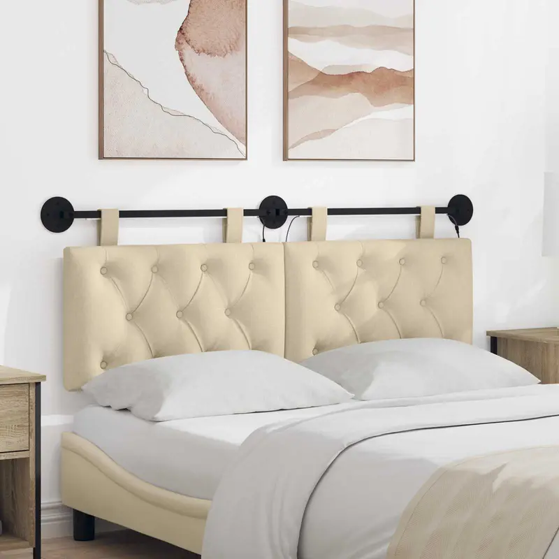 Vidaxl hangend hoofdbord met led-verlichting crèmekleurig stof