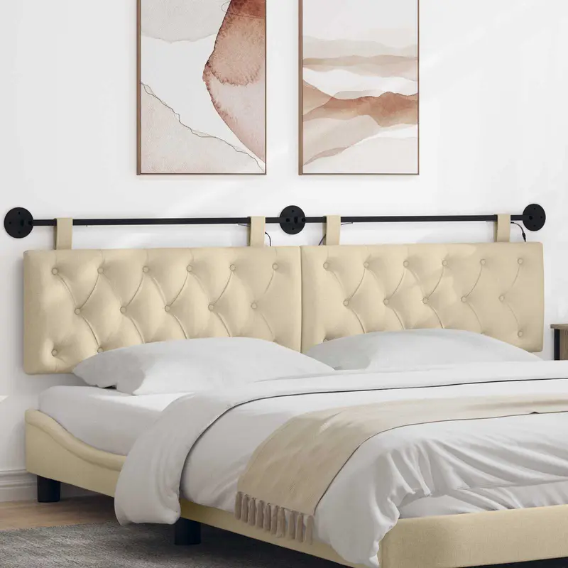 Vidaxl hangend hoofdbord met led-verlichting crèmekleurig stof