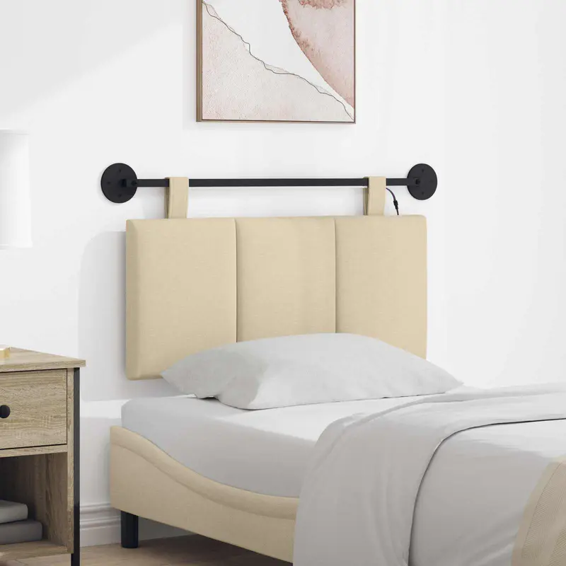 Vidaxl hangend hoofdbord met led-verlichting crèmekleurig stof