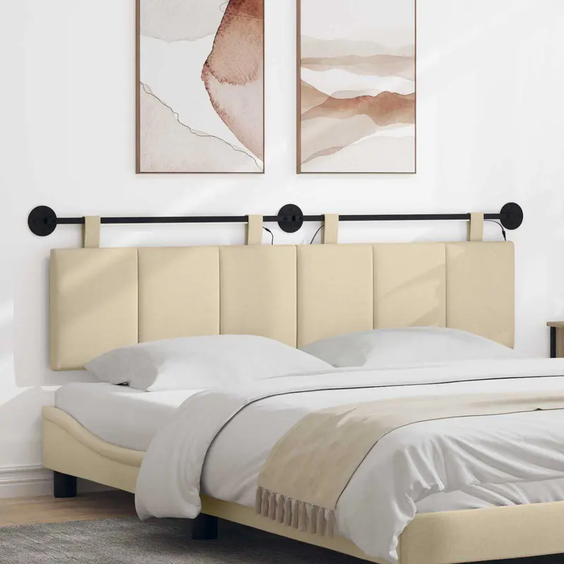 Vidaxl hangend hoofdbord met led-verlichting crèmekleurig stof