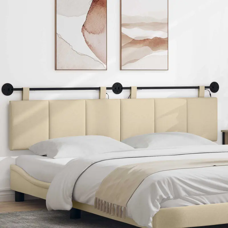 Vidaxl hangend hoofdbord met led-verlichting crèmekleurig stof