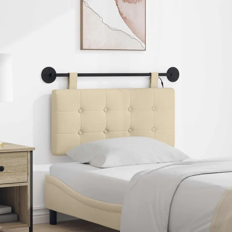 Vidaxl hangend hoofdbord met led-verlichting crèmekleurig stof