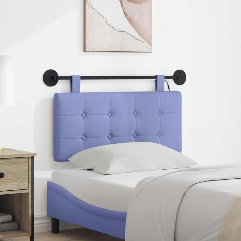 Vidaxl hangend hoofdbord met led-verlichting jeans blauw stof
