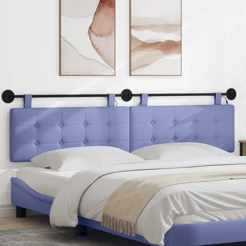 Vidaxl hangend hoofdbord met led-verlichting jeans blauw stof
