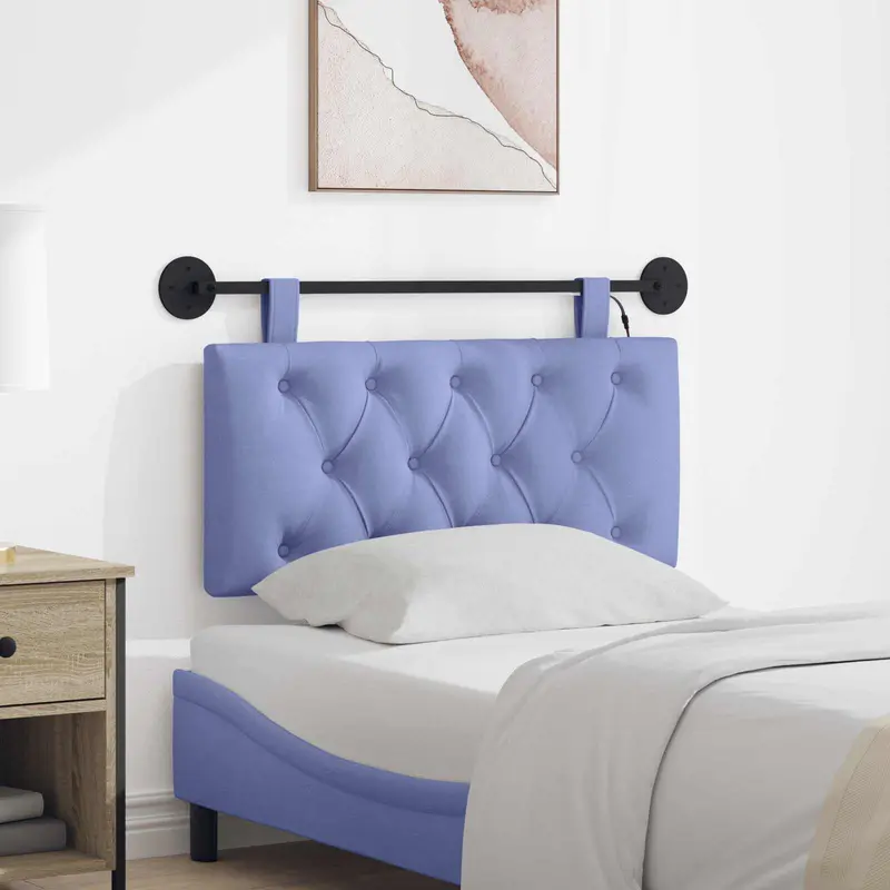 Vidaxl hangend hoofdbord met led-verlichting jeans blauw stof