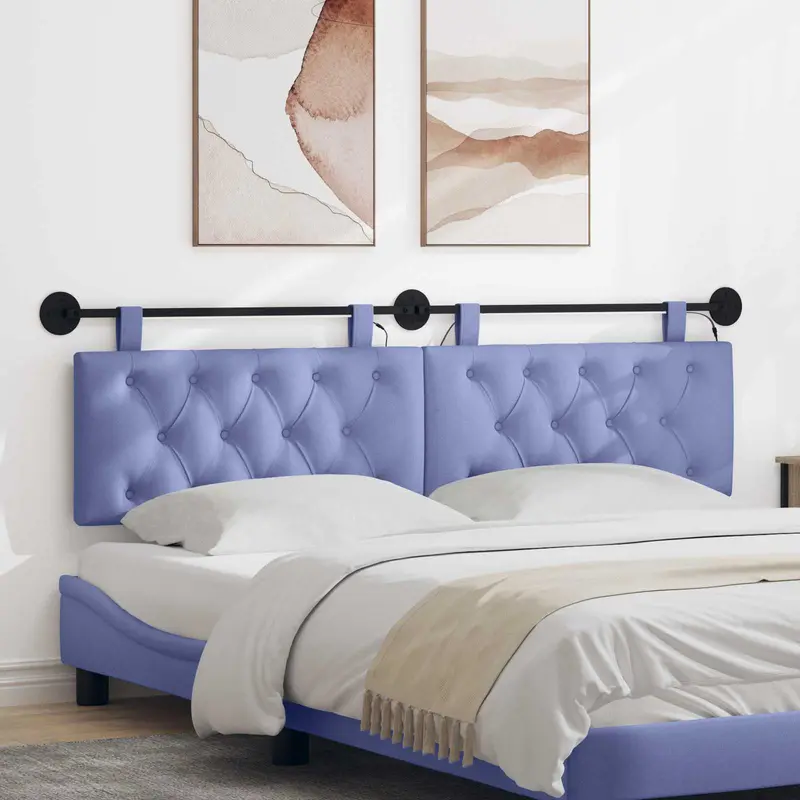 Vidaxl hangend hoofdbord met led-verlichting jeans blauw stof