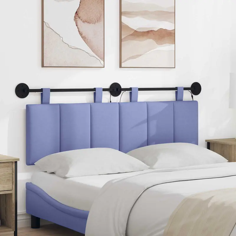 Vidaxl hangend hoofdbord met led-verlichting jeans blauw stof