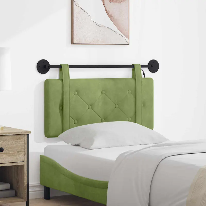 Vidaxl hangend hoofdbord met led-verlichting lichtgroen fluweel