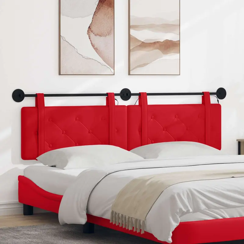 Vidaxl hangend hoofdbord met led-verlichting rood kunstleer