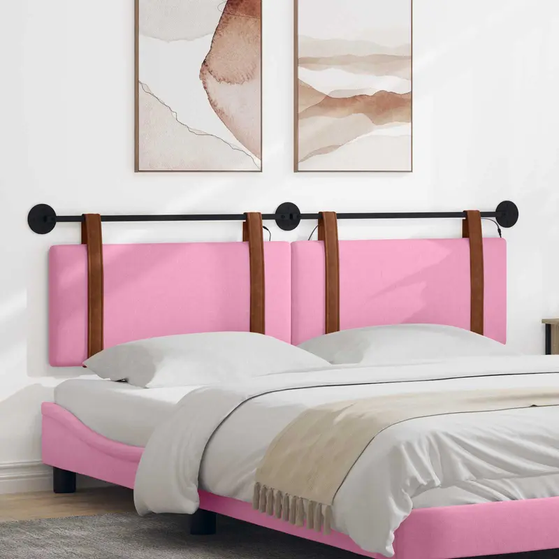 Vidaxl hangend hoofdbord met led-verlichting roze antiek pu