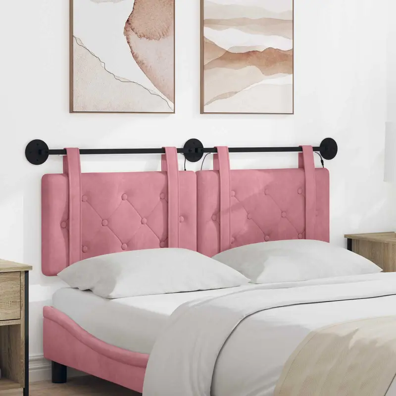 Vidaxl hangend hoofdbord met led-verlichting roze fluweel