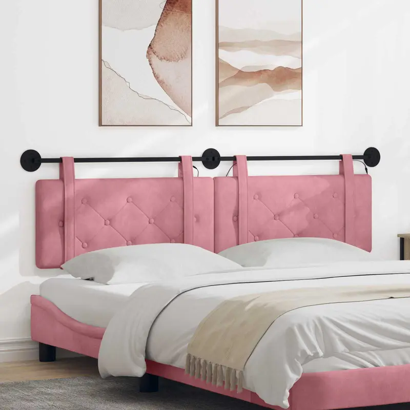Vidaxl hangend hoofdbord met led-verlichting roze fluweel