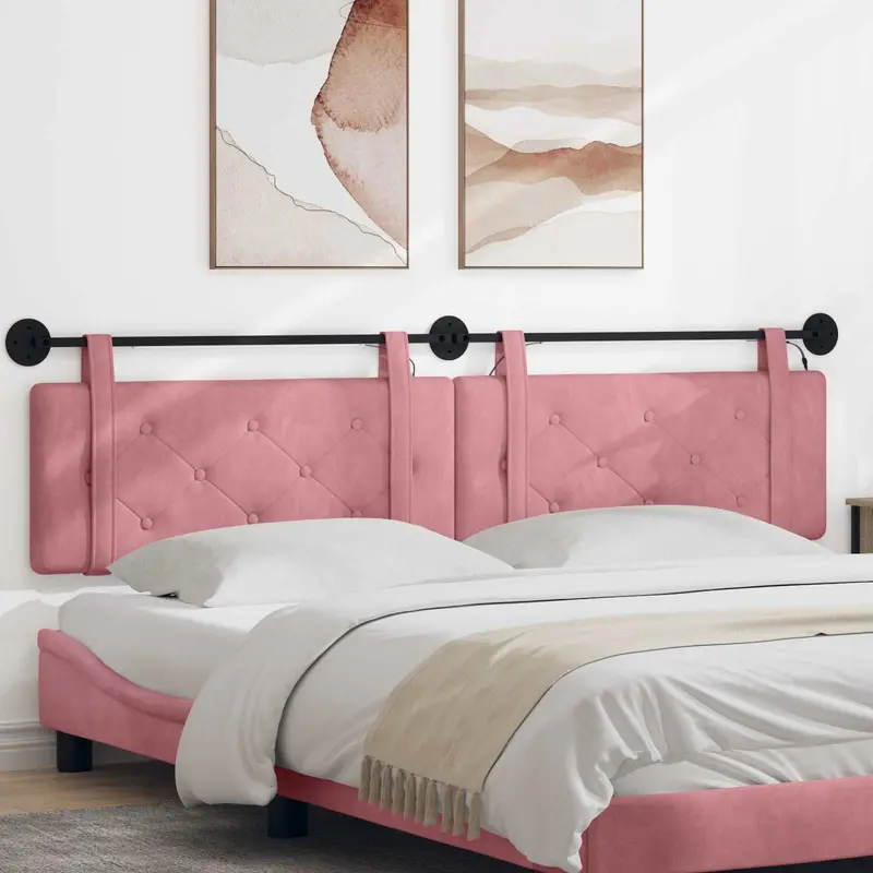 Vidaxl hangend hoofdbord met led-verlichting roze fluweel
