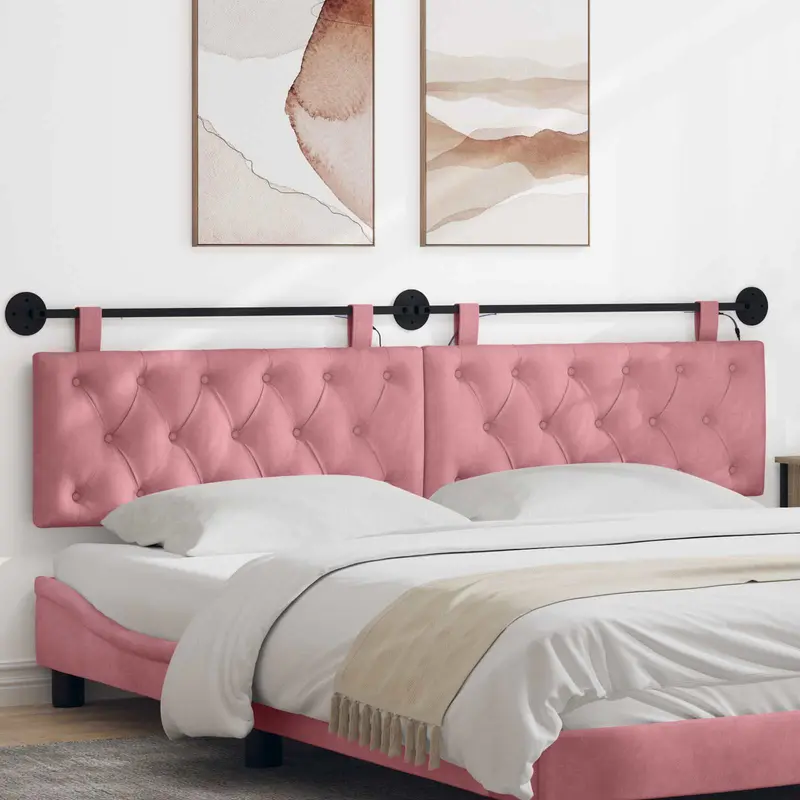 Vidaxl hangend hoofdbord met led-verlichting roze fluweel