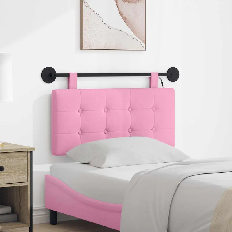 Vidaxl hangend hoofdbord met led-verlichting roze stof