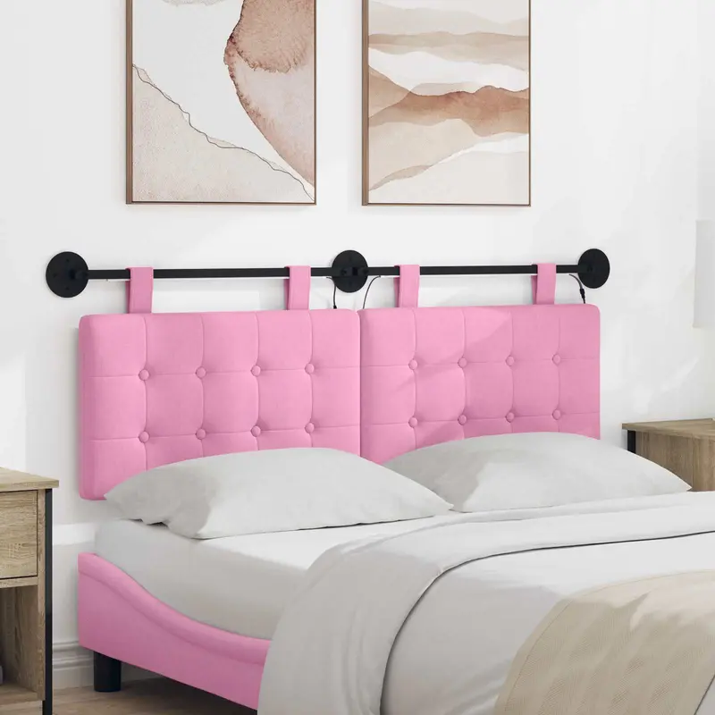 Vidaxl hangend hoofdbord met led-verlichting roze stof