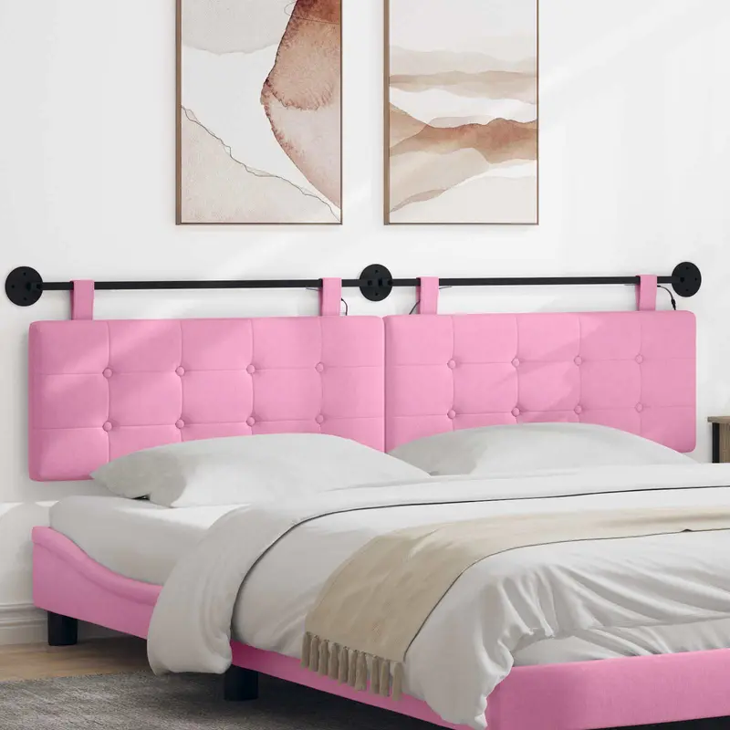 Vidaxl hangend hoofdbord met led-verlichting roze stof