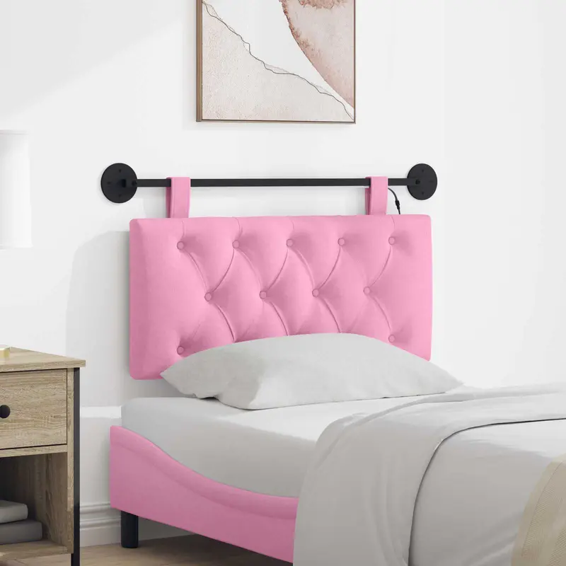 Vidaxl hangend hoofdbord met led-verlichting roze stof